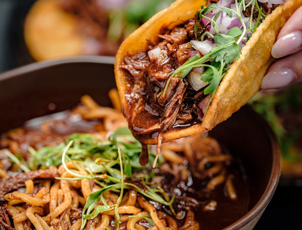 a close up of a bowl of food