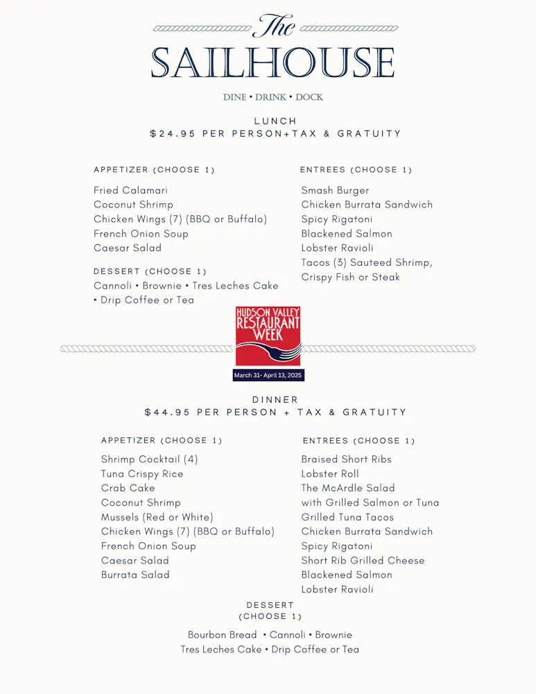 Menus | The Sailhouse in Tarrytown, NY