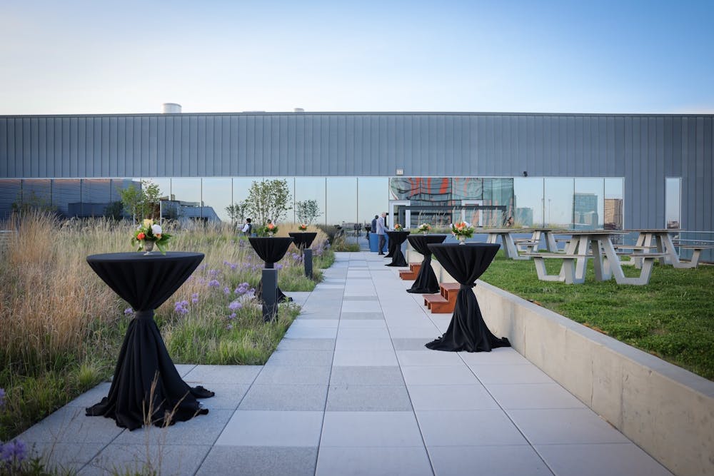 a bench in front of a building