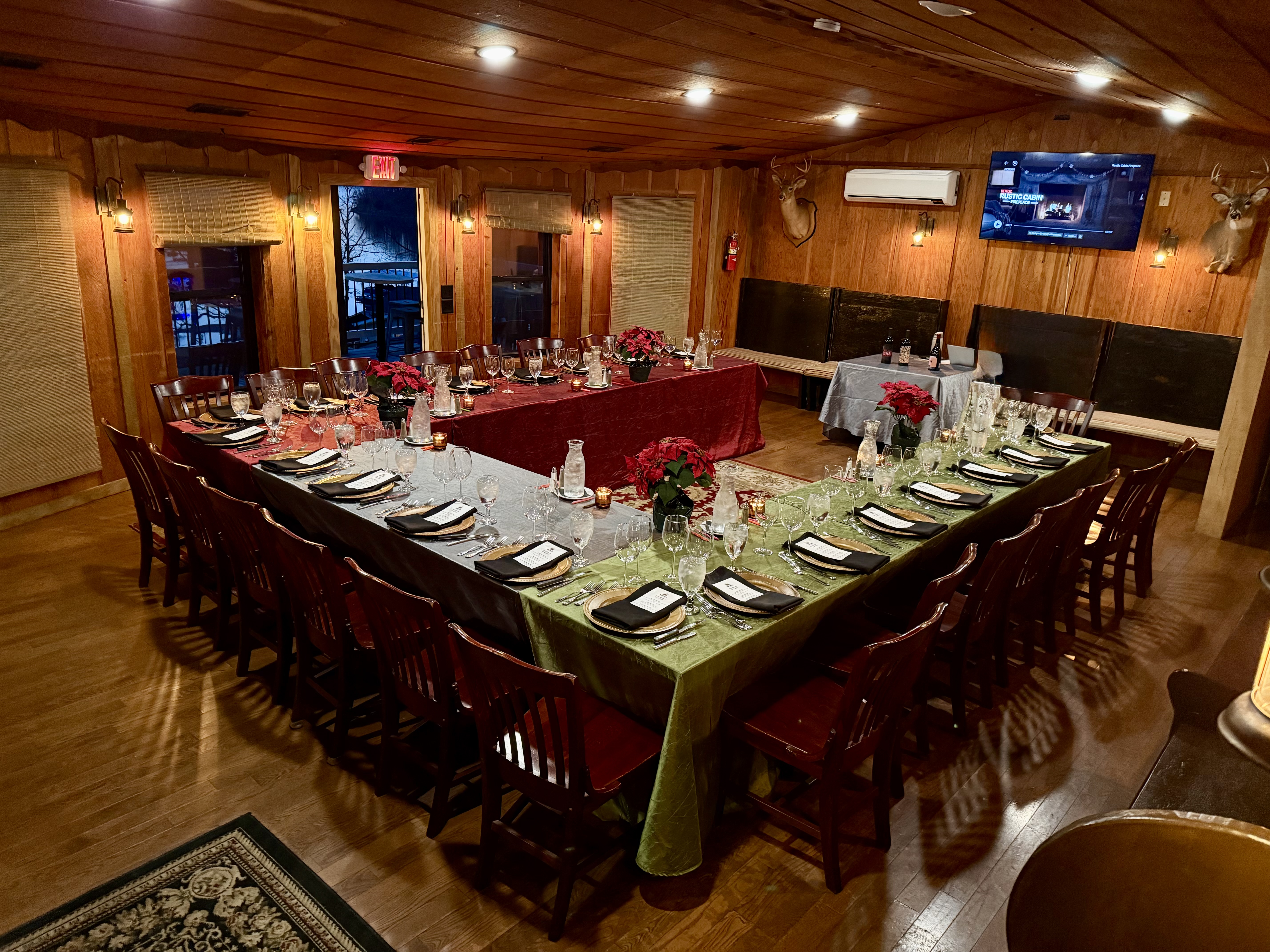 a room with tables and chairs