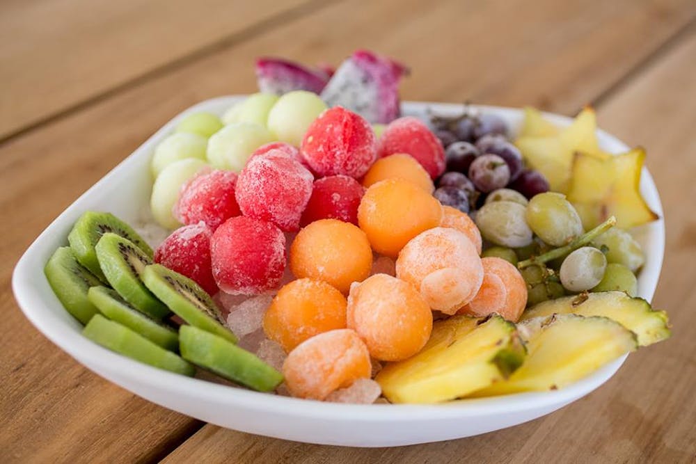 a bowl of fruit on a plate