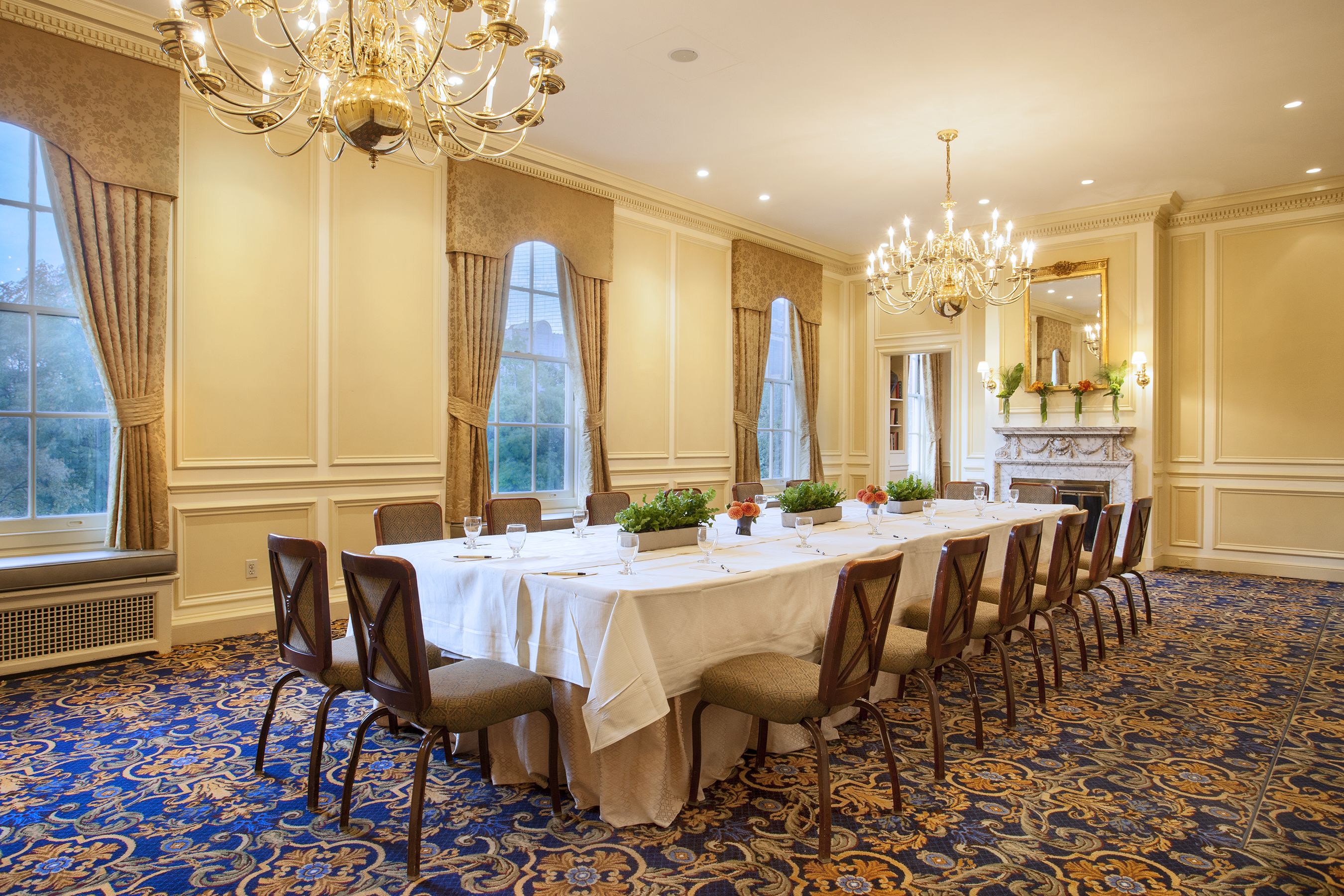 a large set table in a room