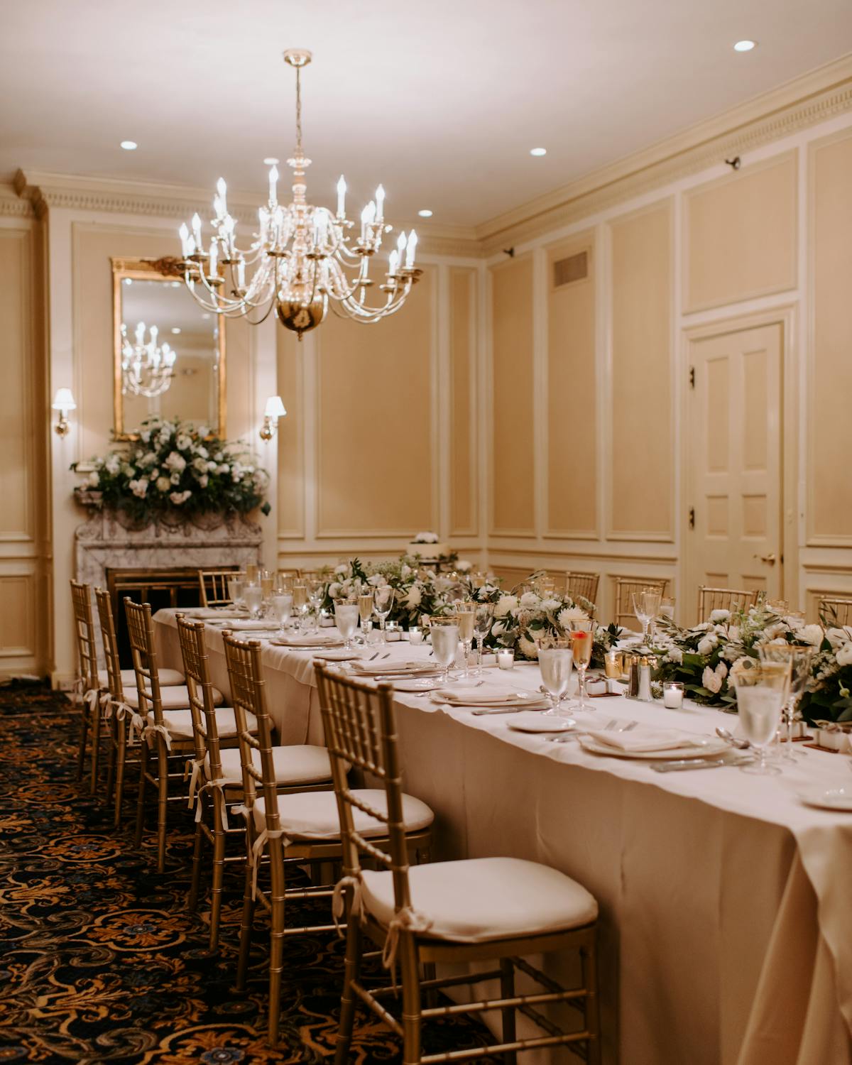 a set table in a large room