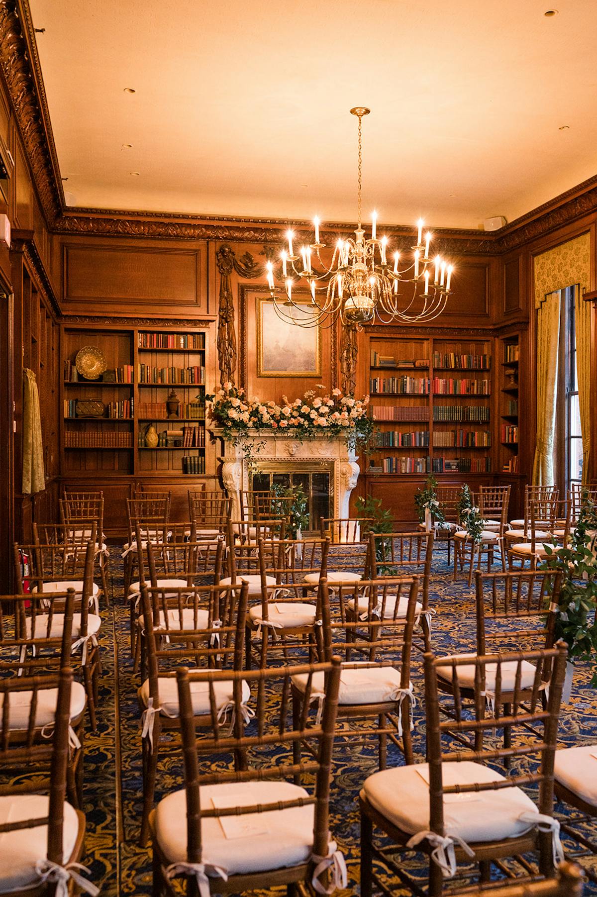 a large room with chairs
