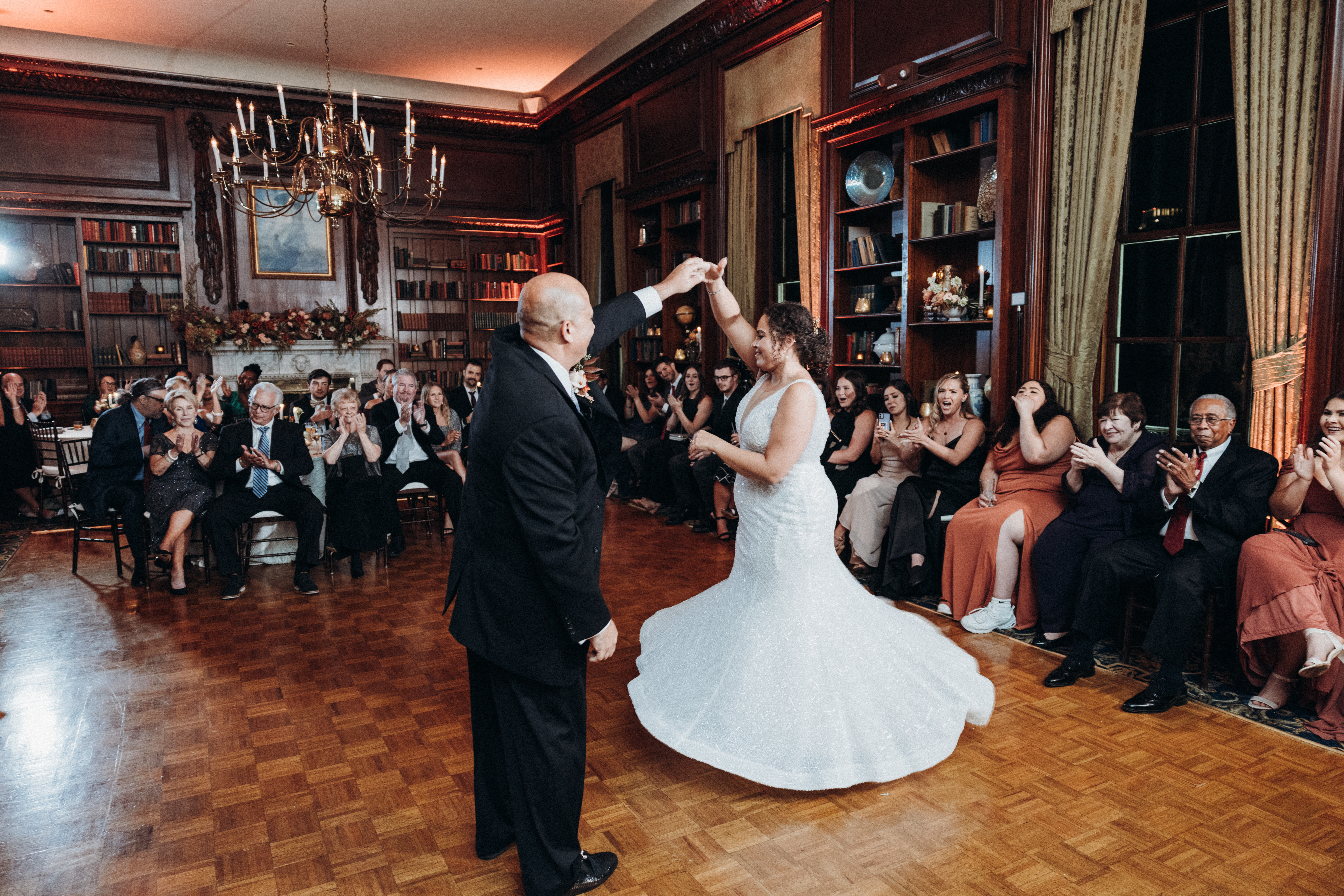 a group of people standing in front of a crowd