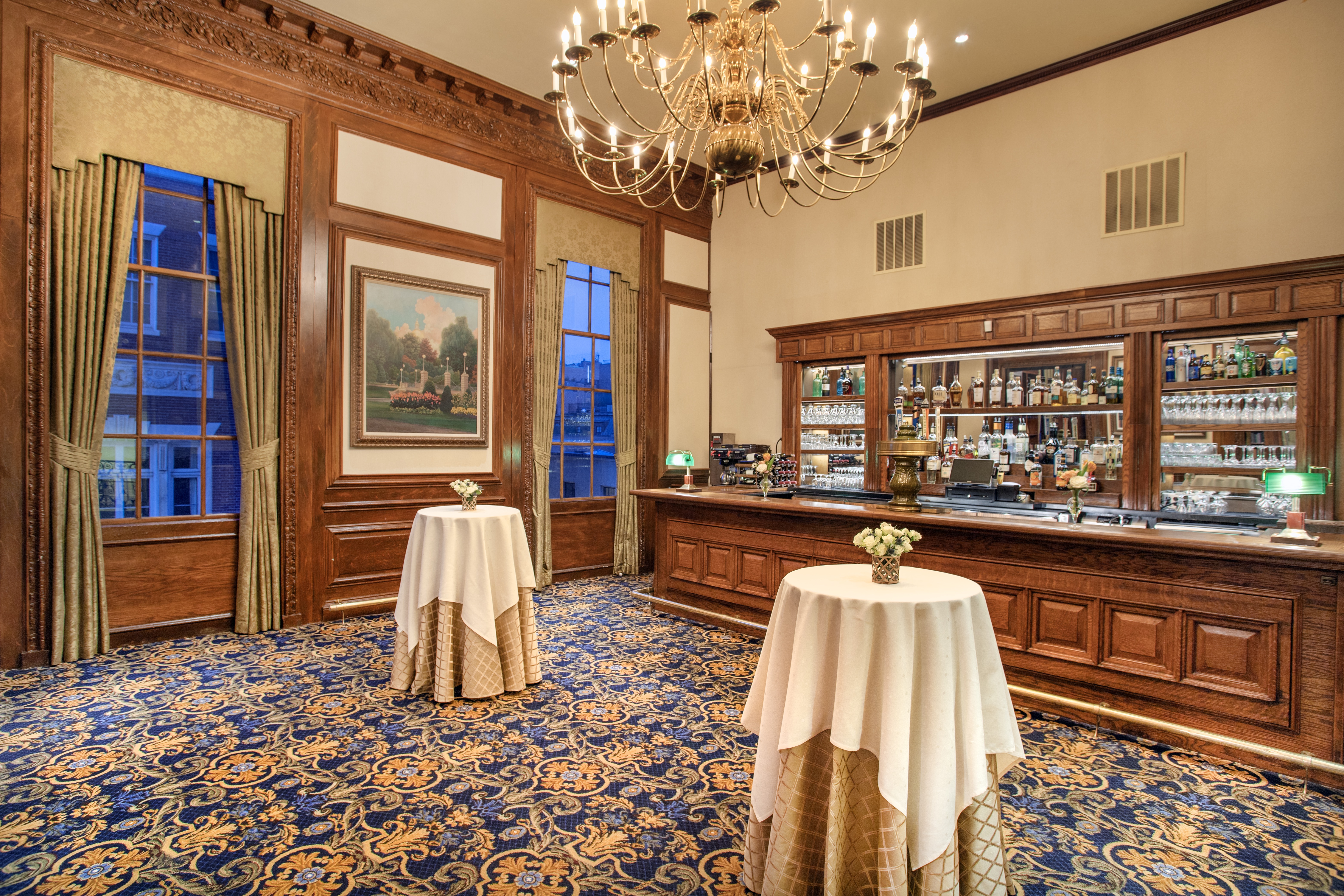 a room filled with furniture and a large window