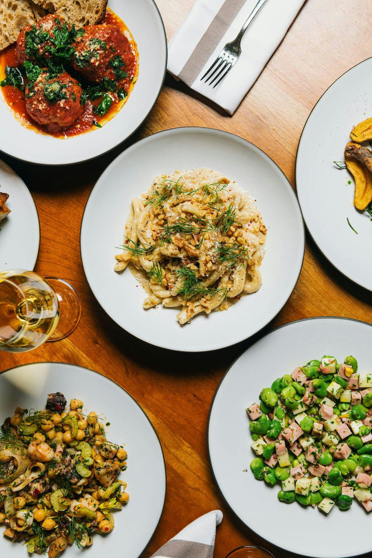 several plates of food