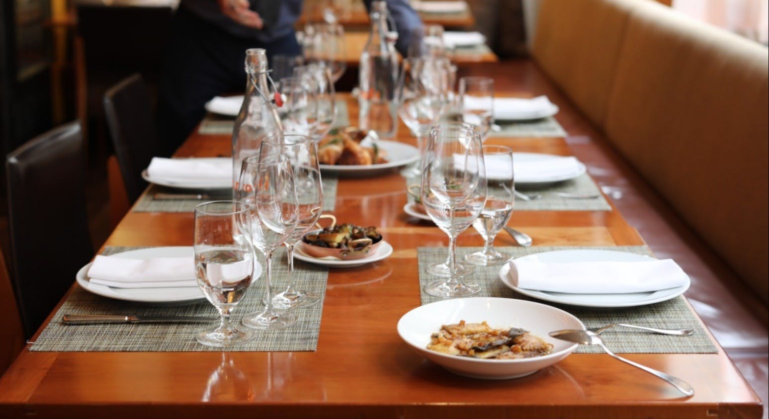 plates of food and glasses