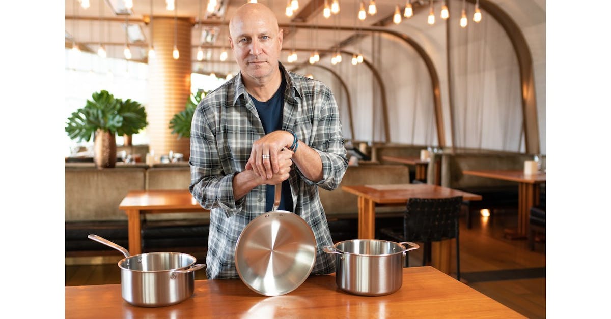 a chef with cooking pans