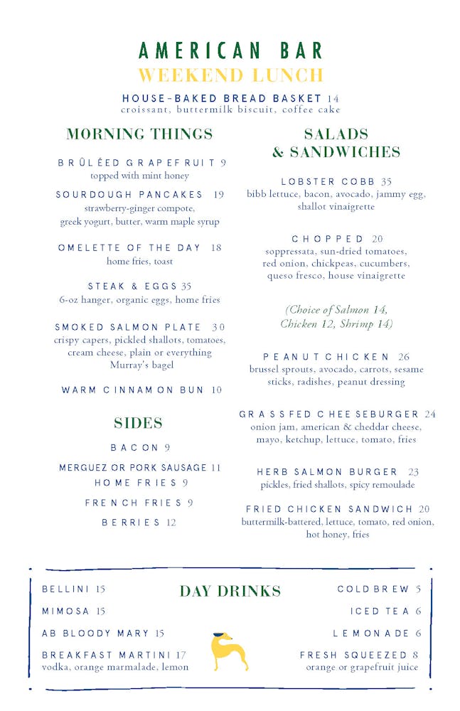 Menus American Bar in West Village, NYC