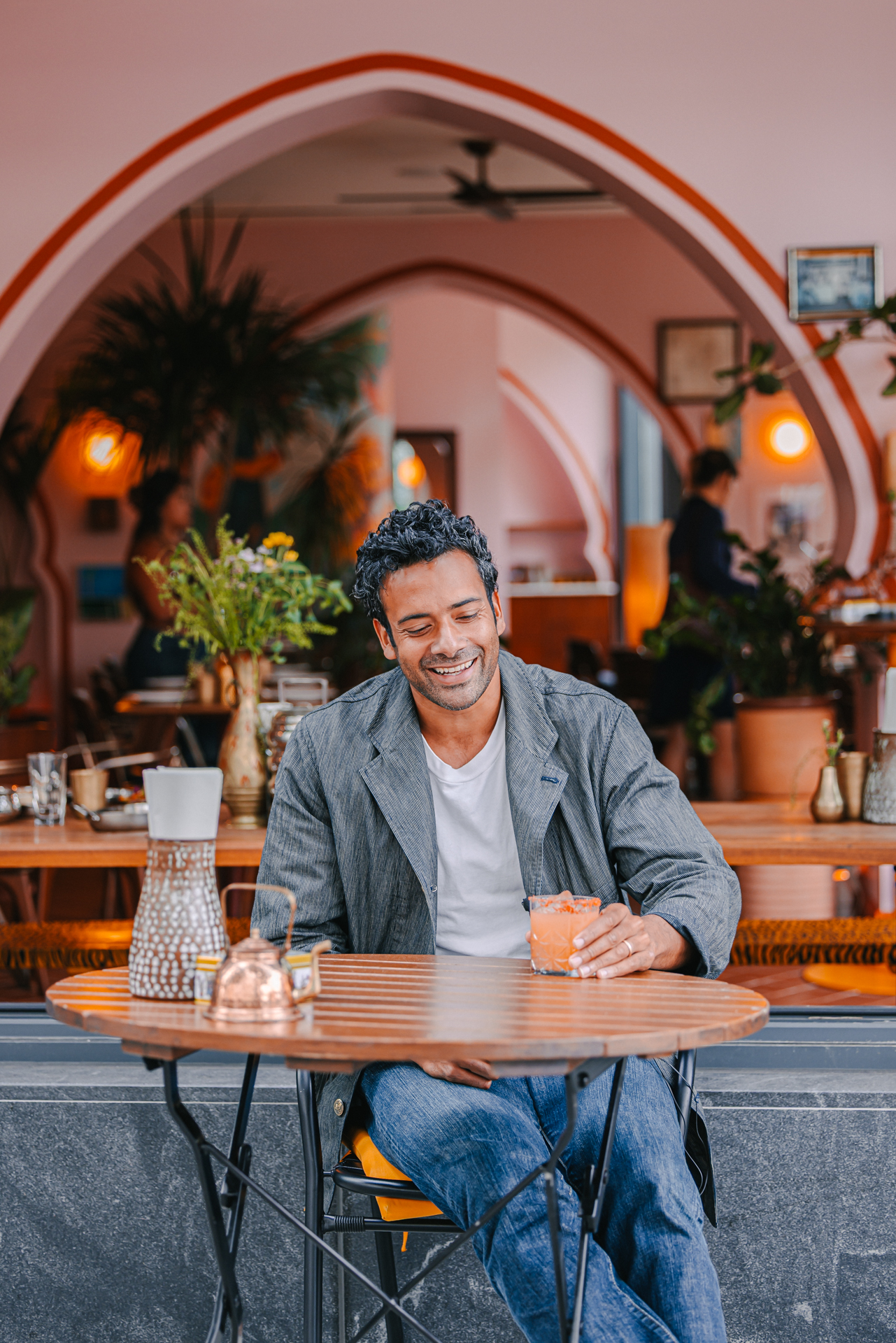 a man sitting on a table