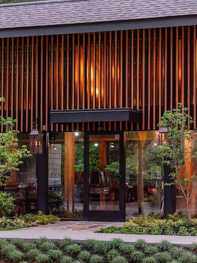 a garden in front of a building