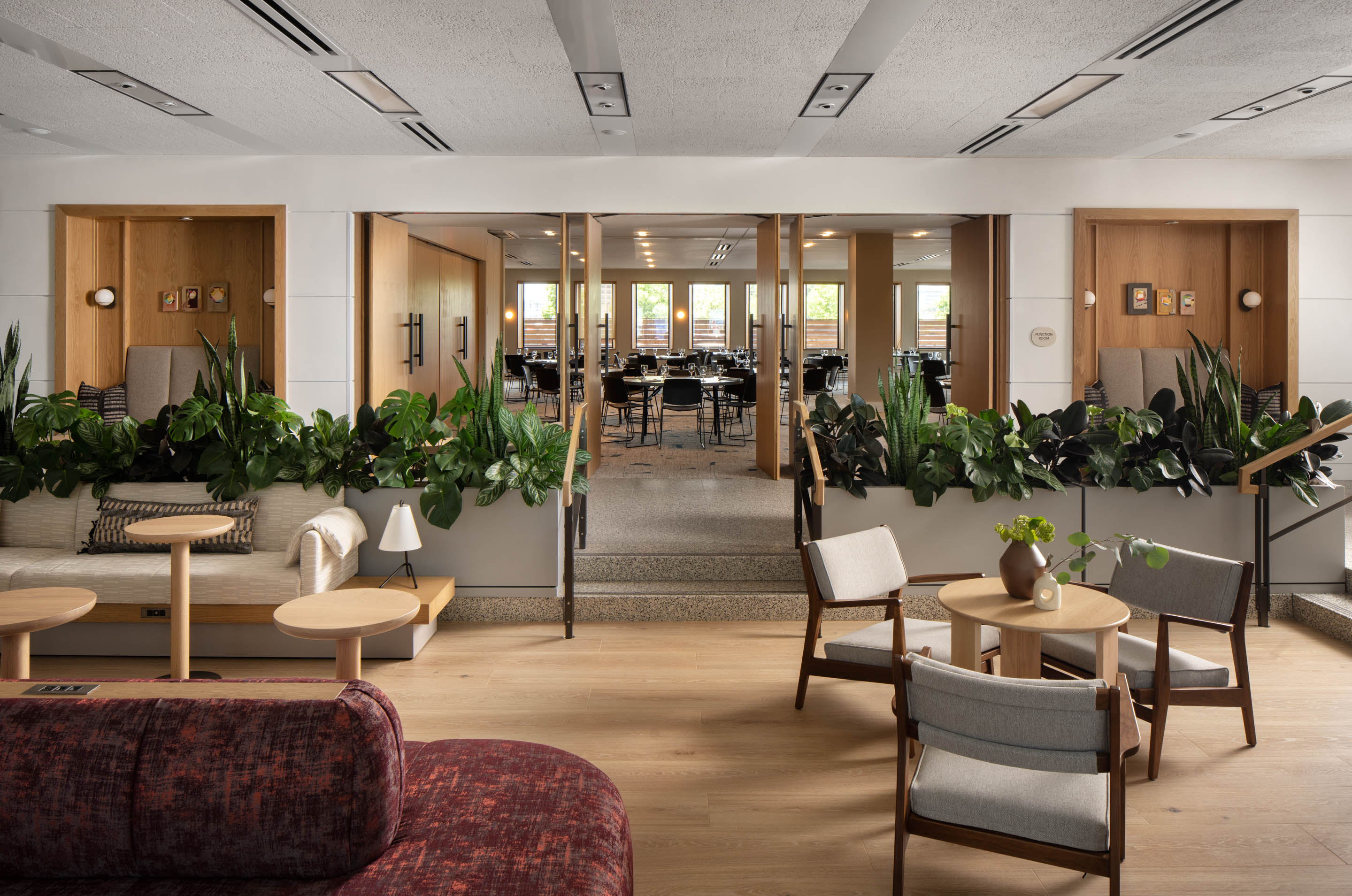 a living room filled with furniture and a fire place