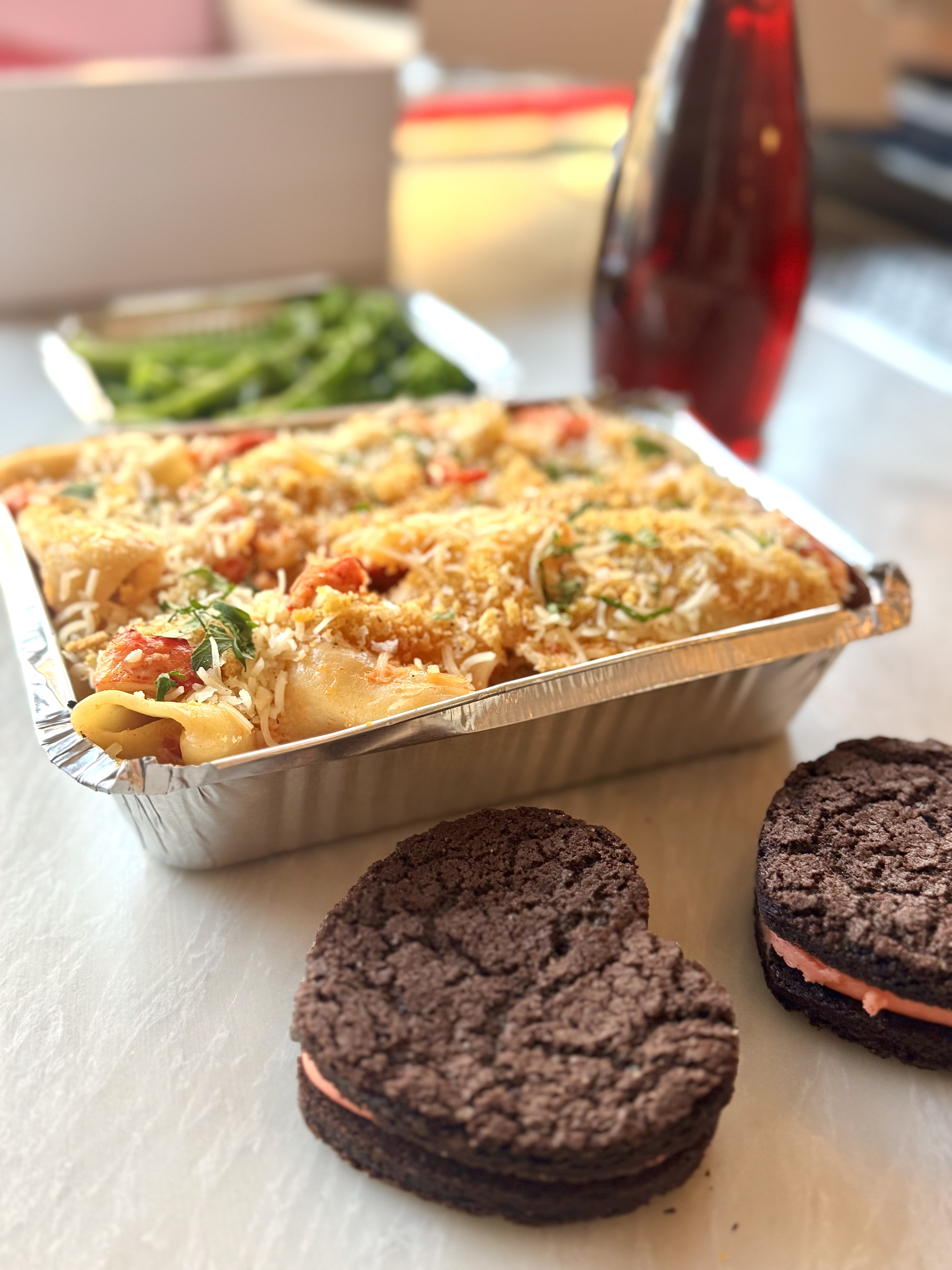 a box filled with different types of food on a table