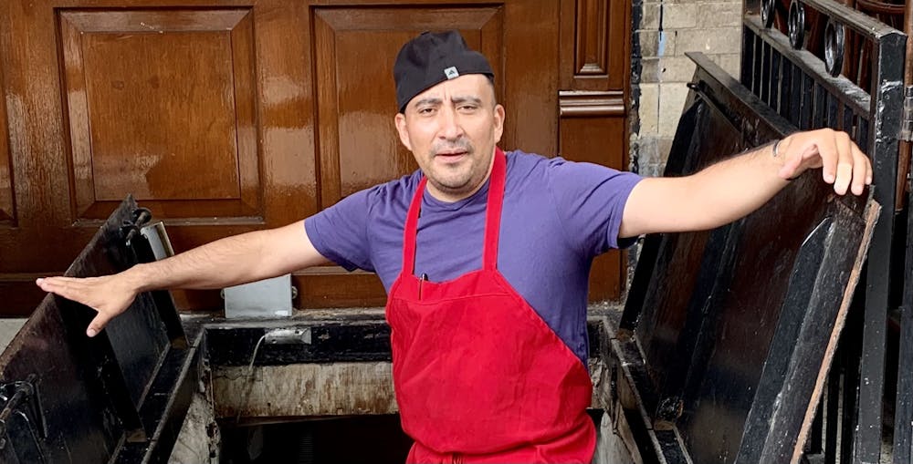 a man cooking in a kitchen