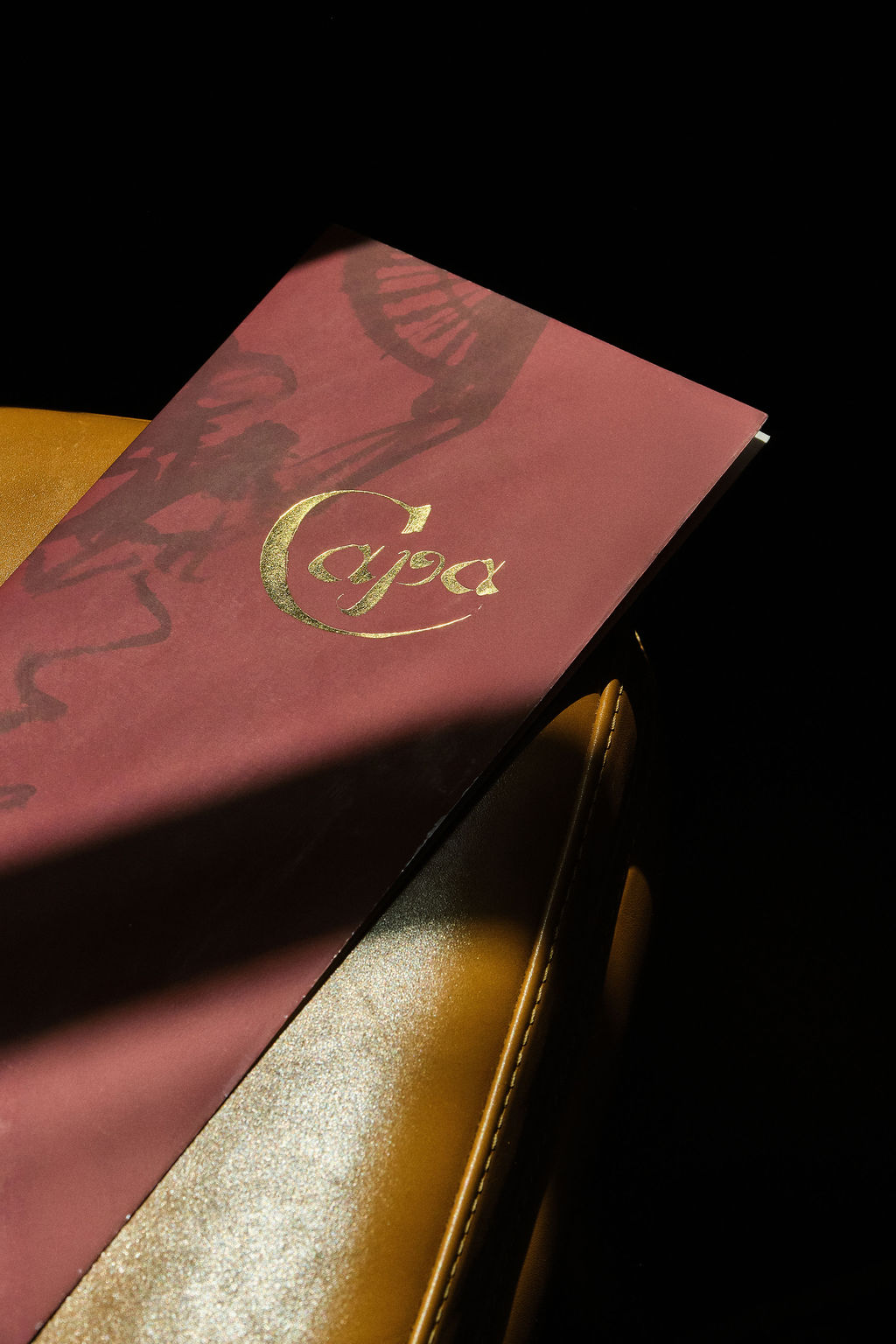 a red menu on a chair