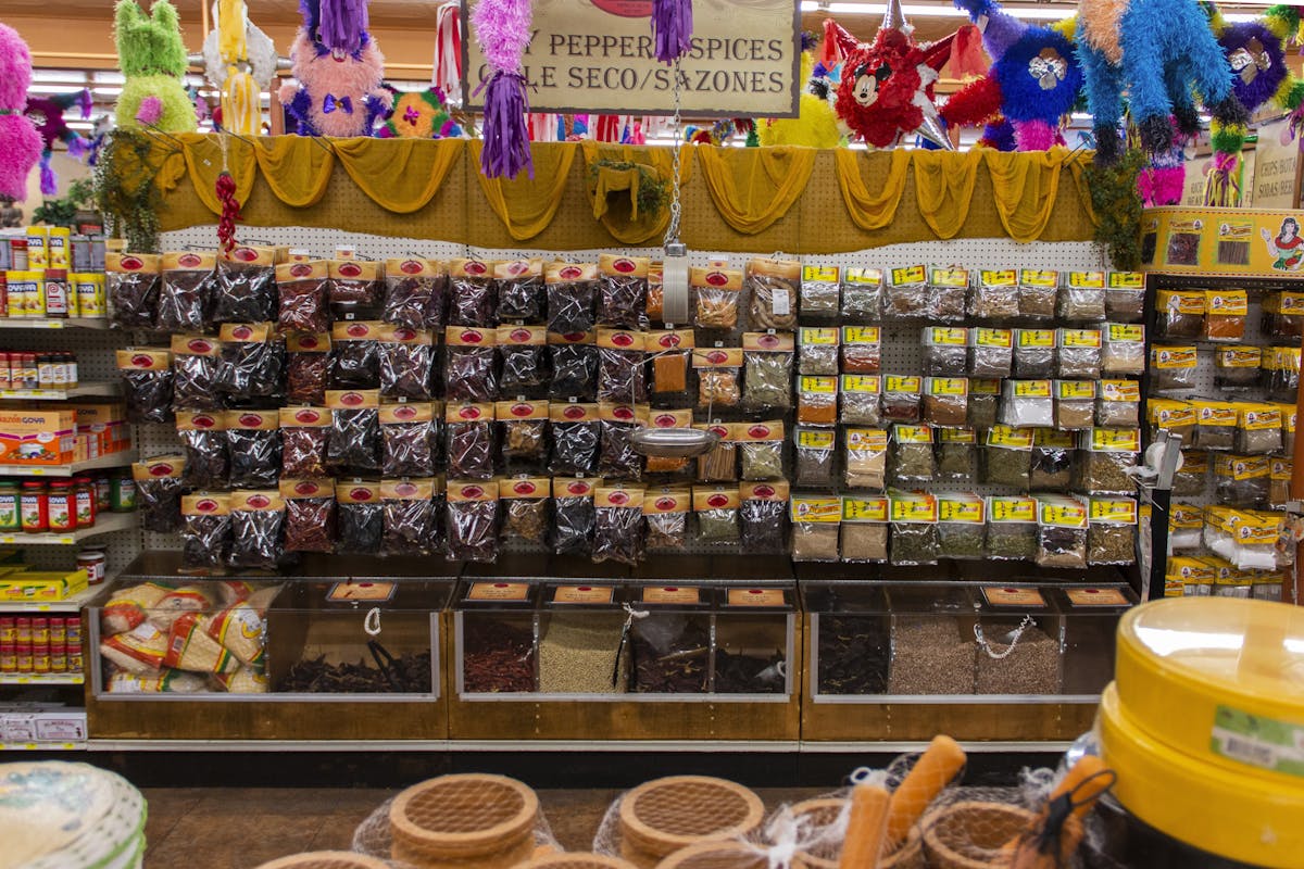 a group of items on display in a store