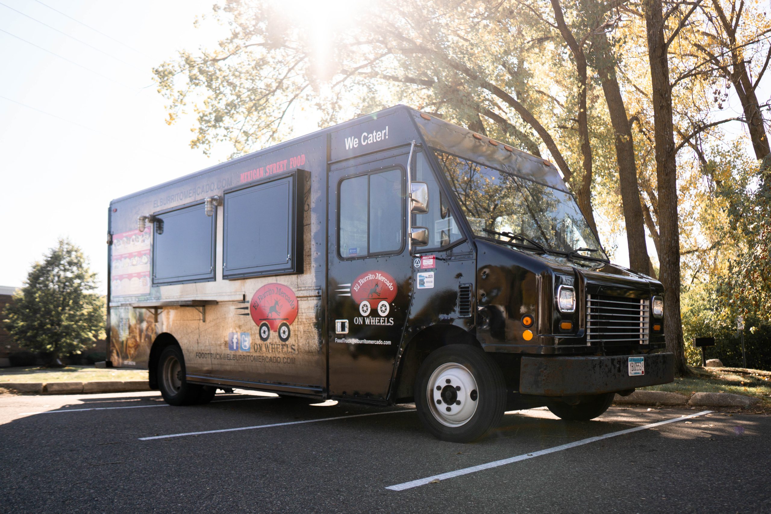 a truck is parked on the side of a road