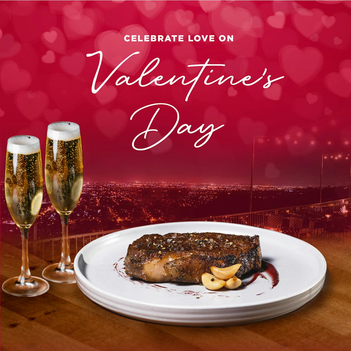 steak and champagne valentine's day graphic