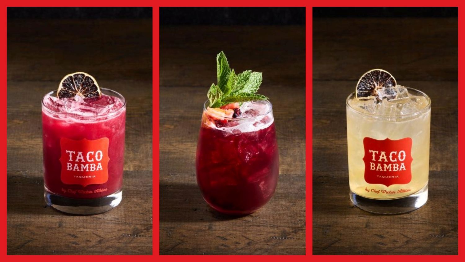 3 side by side images of new cocktails on the bar menu at Taco Bamba