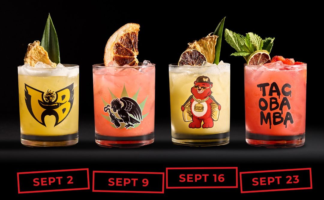 Group shot of cocktails available for the Taco Bamba Bar Crawl