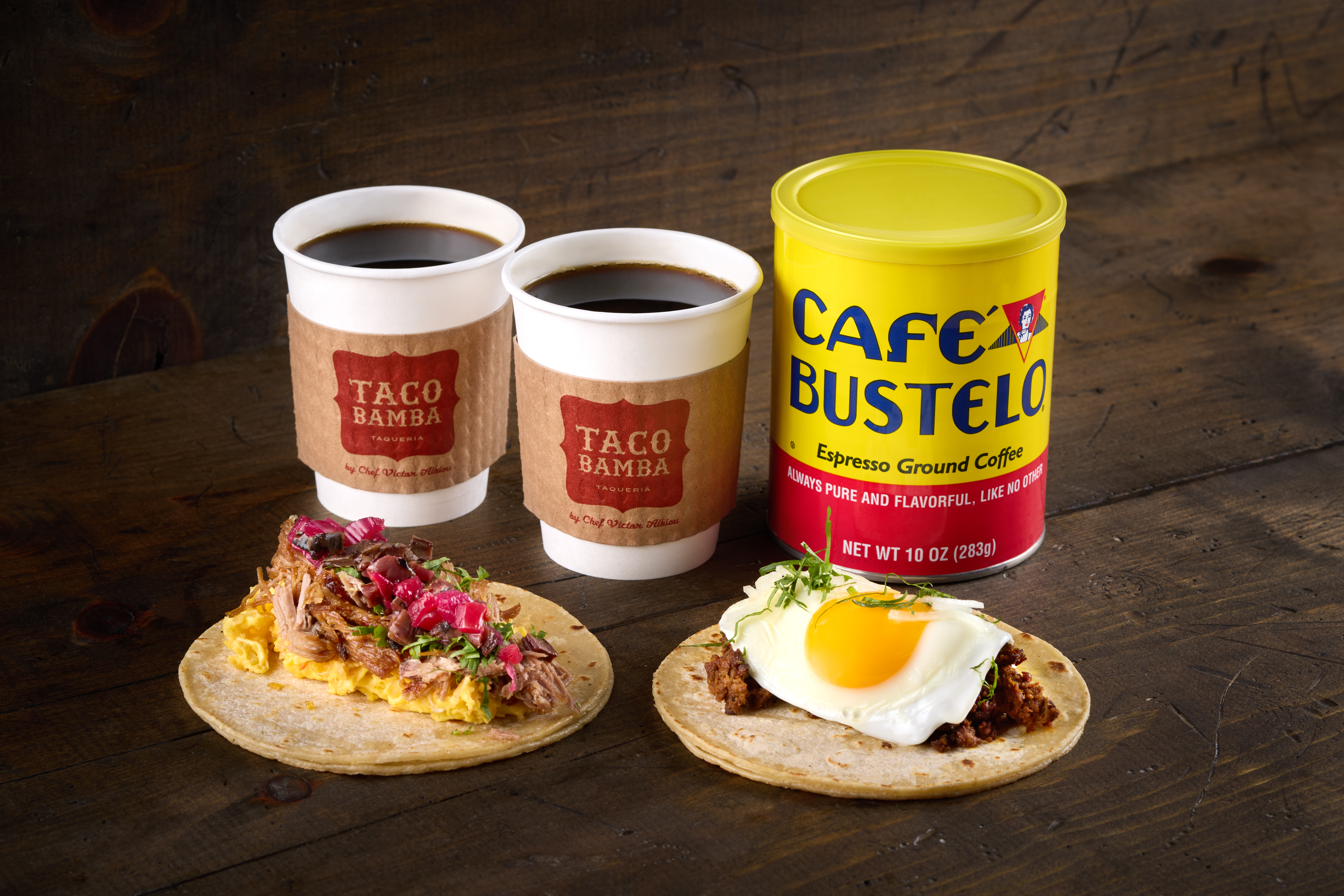 free cafe bustello with breakfast tacos