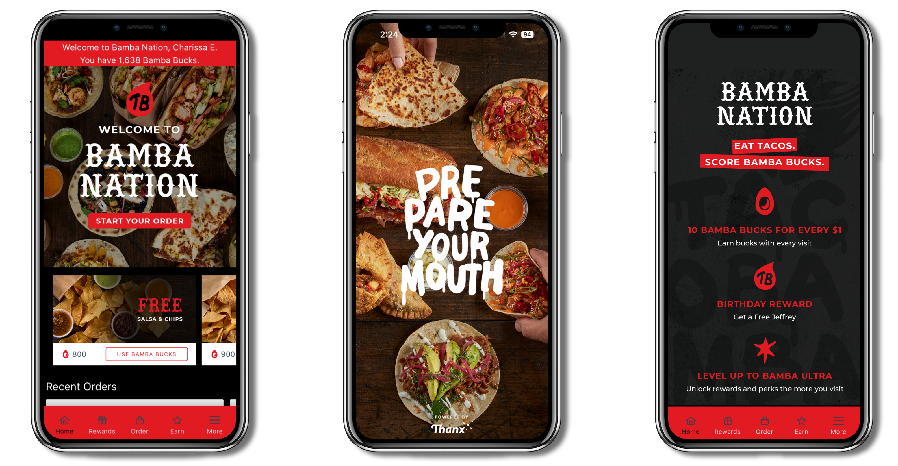 Three screen shots of the app