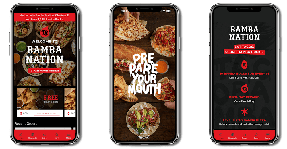 Three screen shots of the app