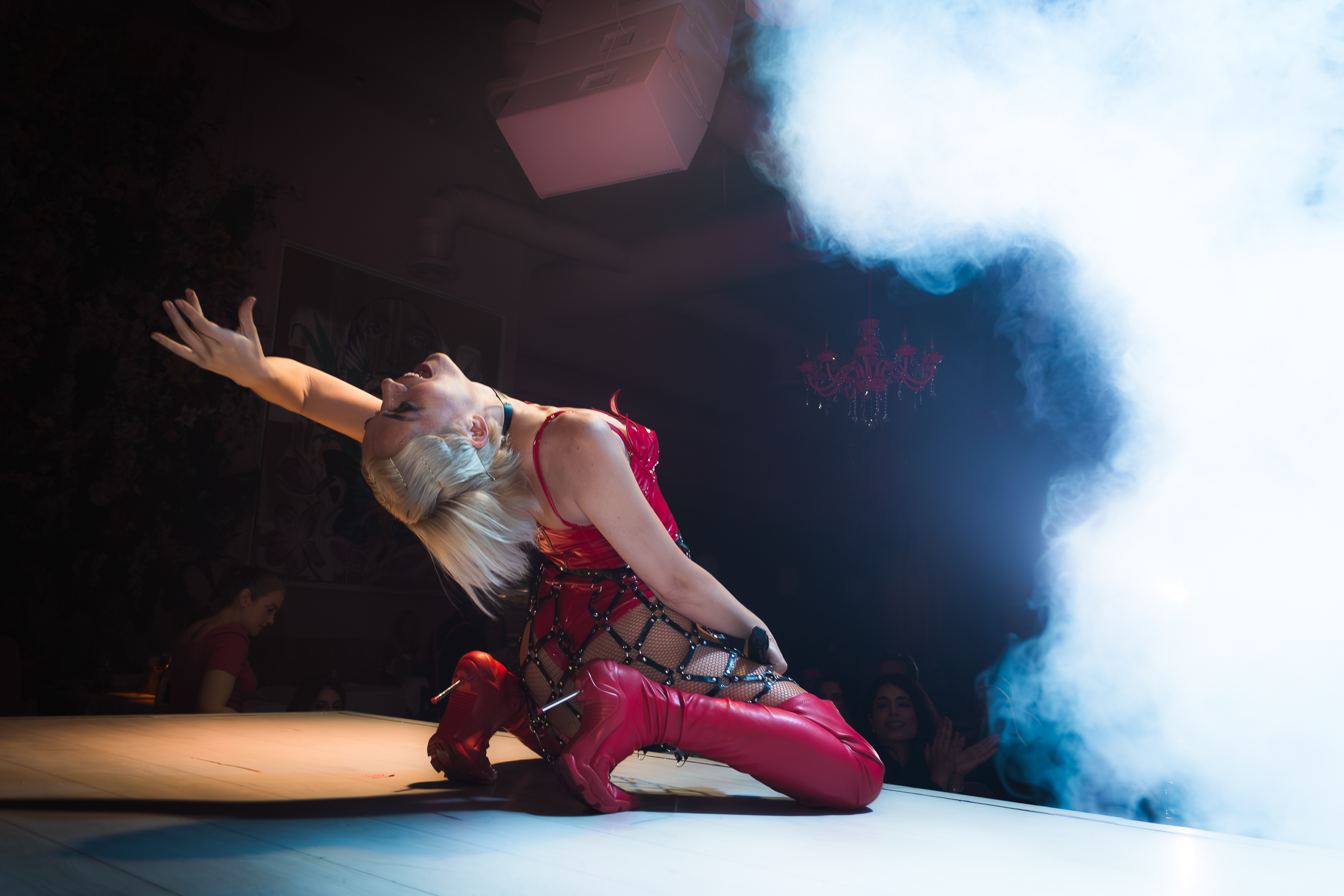 a girl riding a wave