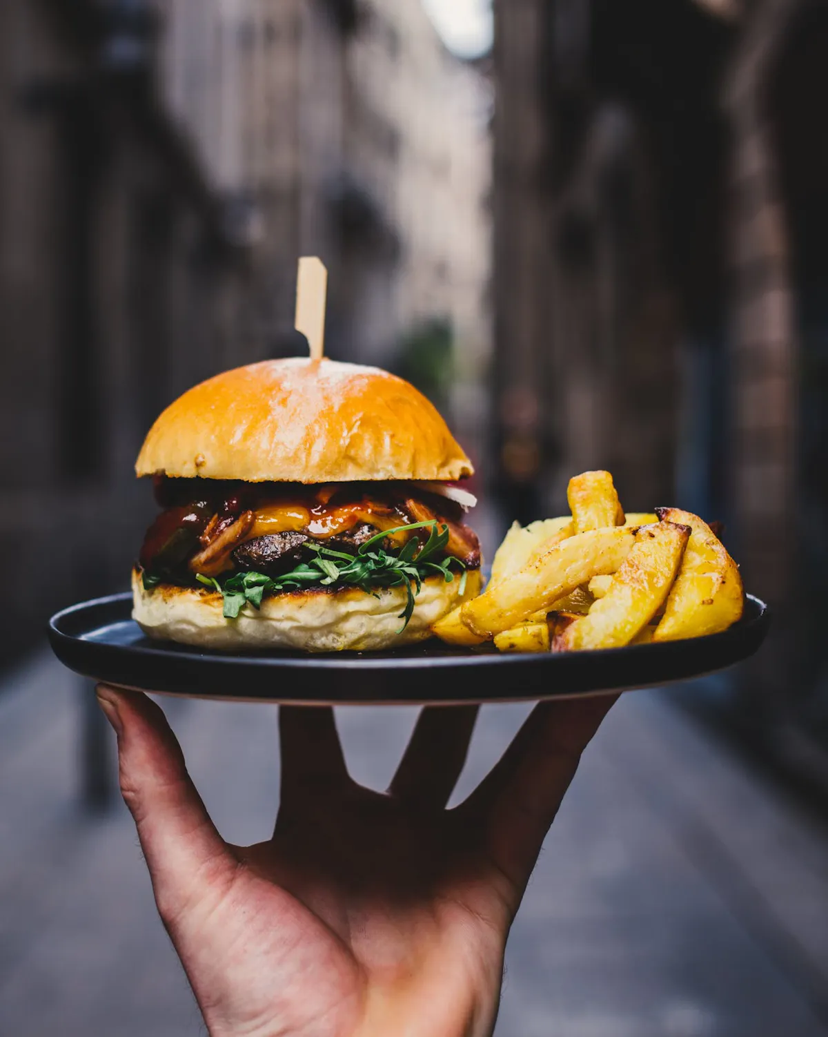 a hand holding a plate of food