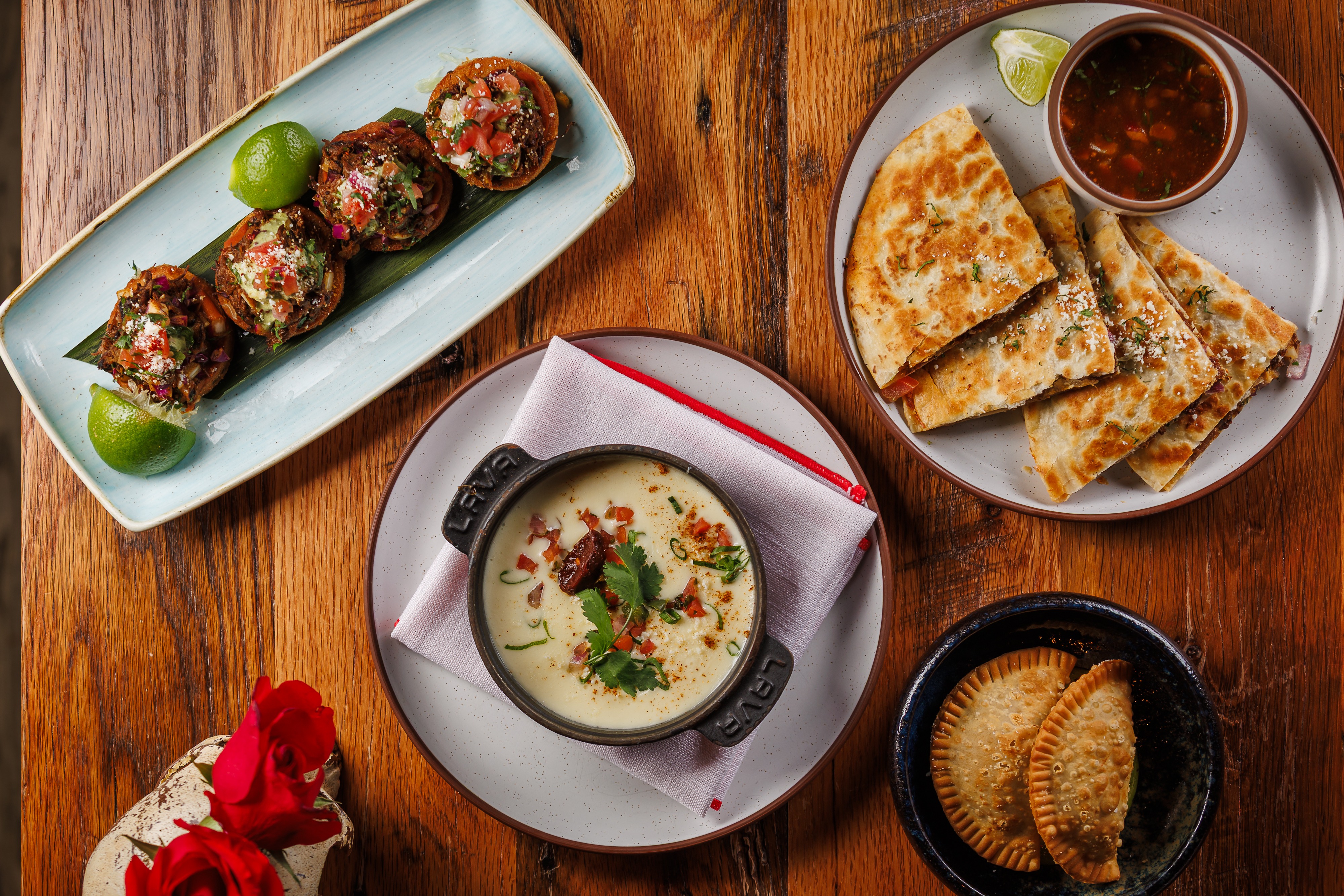 Beef Gorditas, Hot Queso Dip, Steak Quesadilla, Spicy Artichoke Empanadas