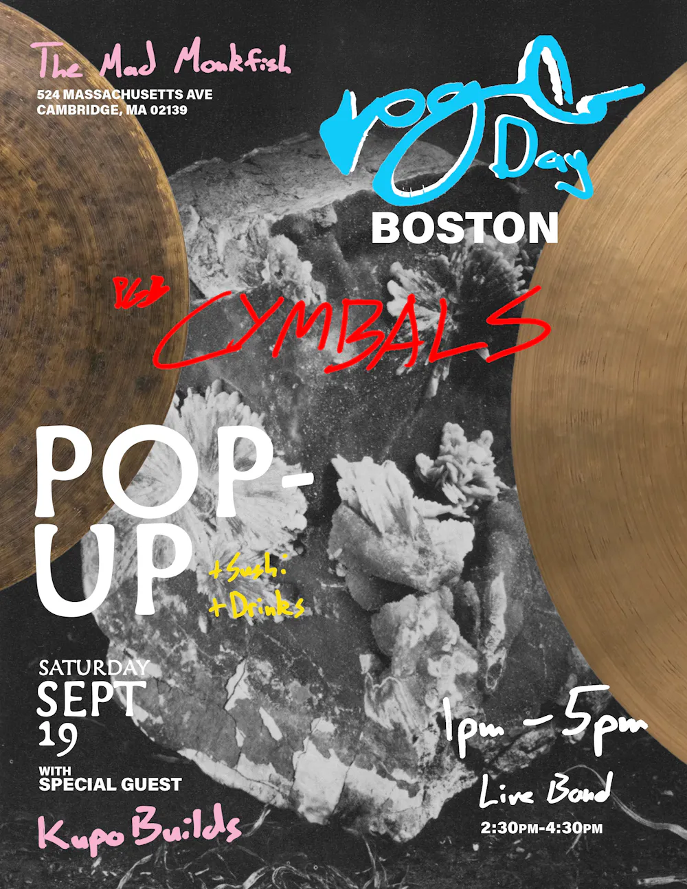 PGB Cymbals with special guest Kupo builds cymbal tasting event (1-5pm) artwork from The Mad Monkfish