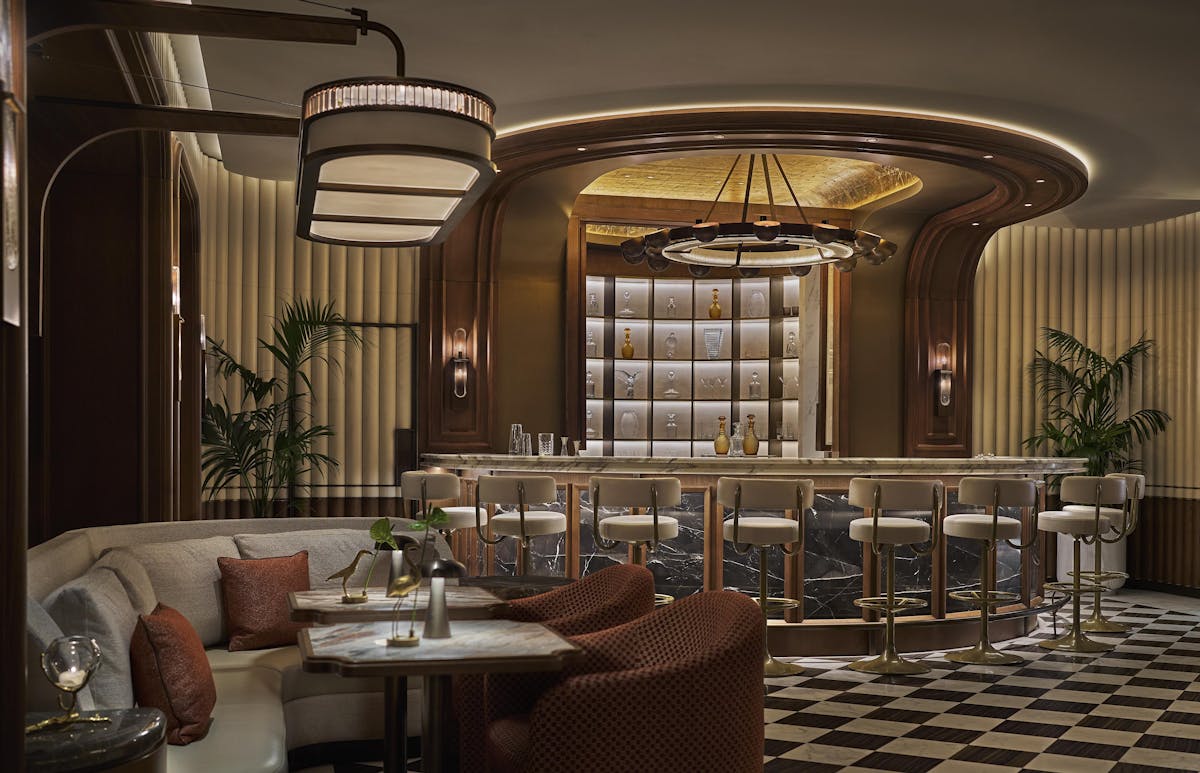 a large room with tables and chairs