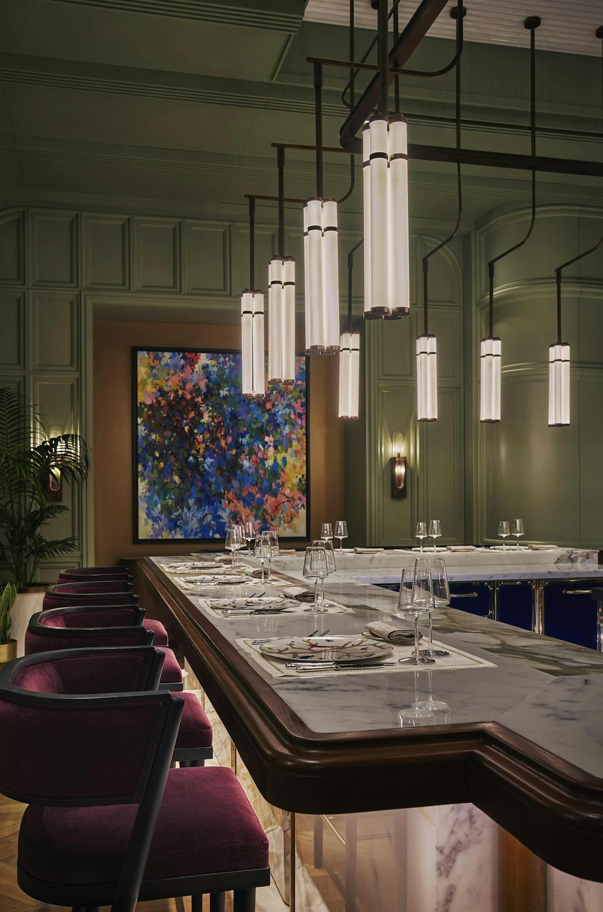 a large room with a sink and a mirror