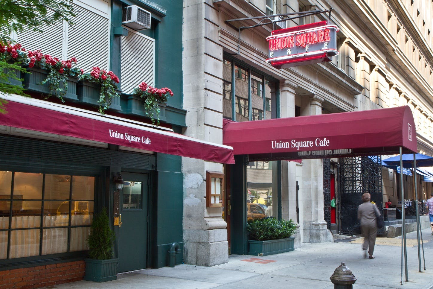 The awning and neon sign at Union Square Cafe 16th Street