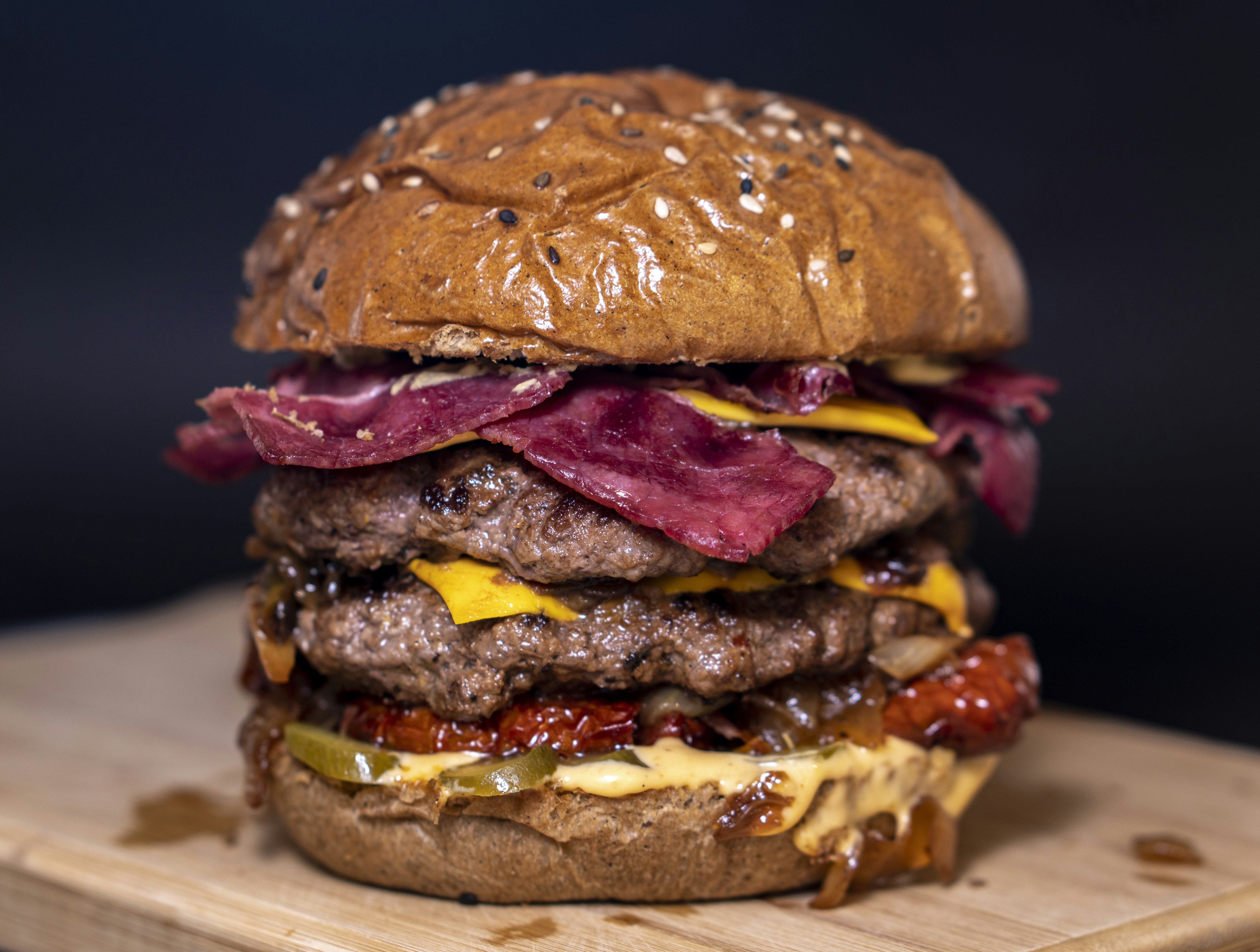 a close up of a sandwich sitting on top of a table