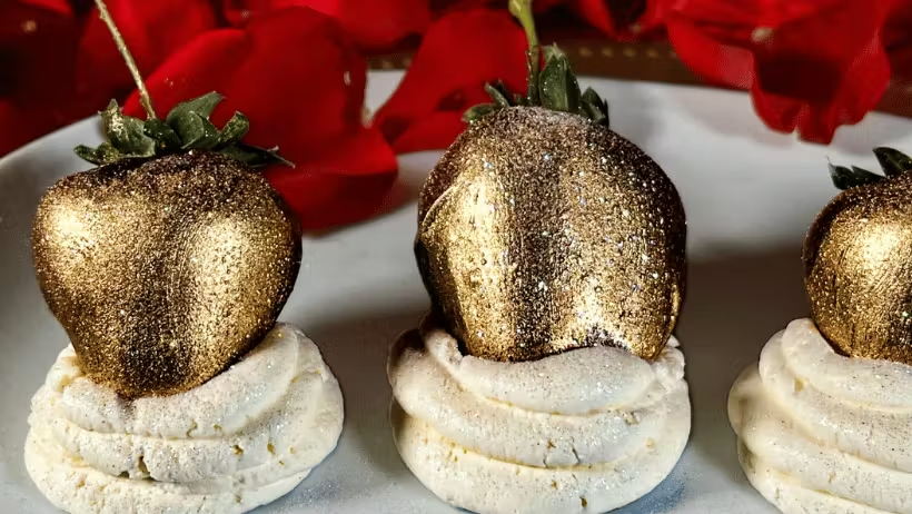 strawberry with gold