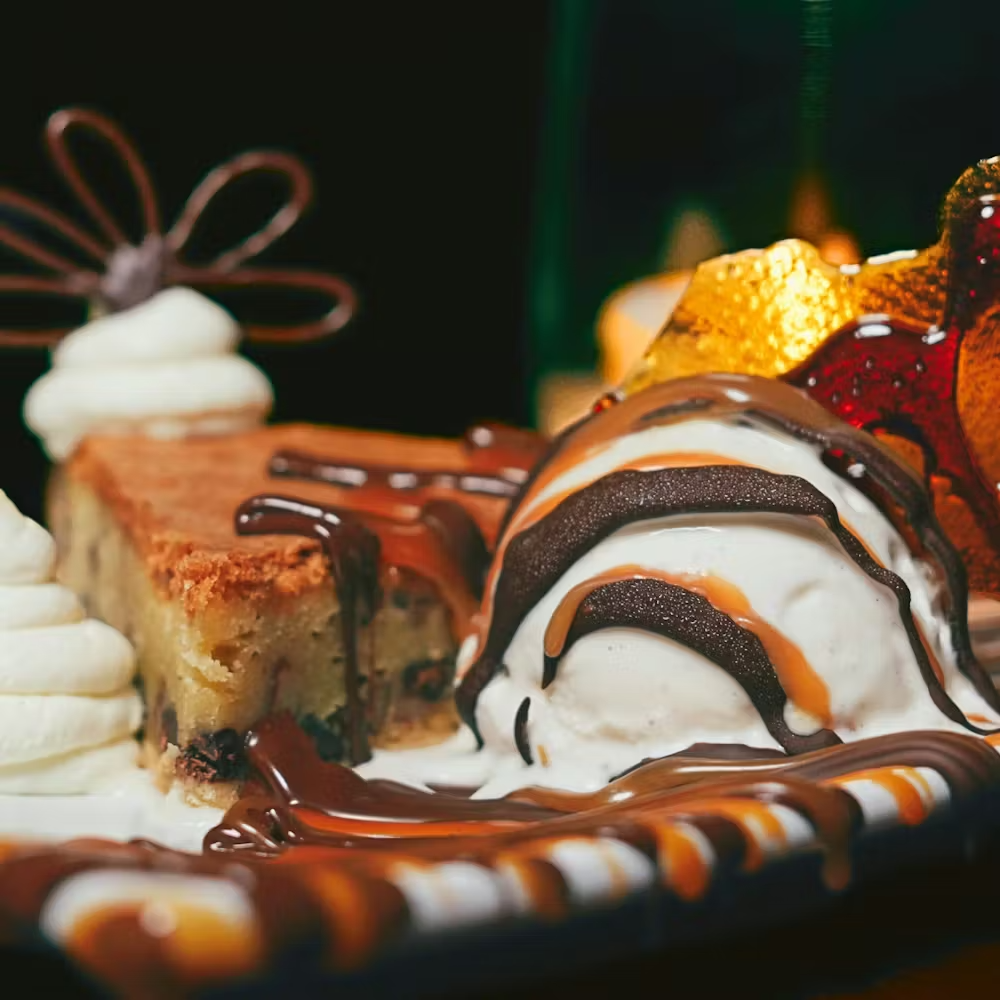 a piece of cake and an ice cream