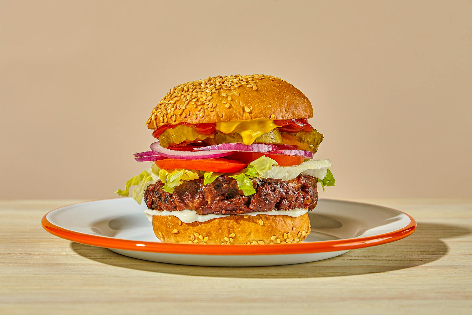 a burger on a plate