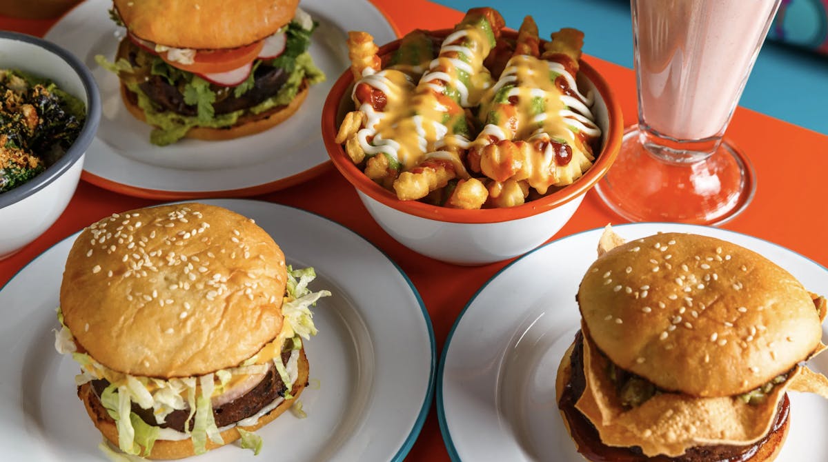 burgers and messy fries