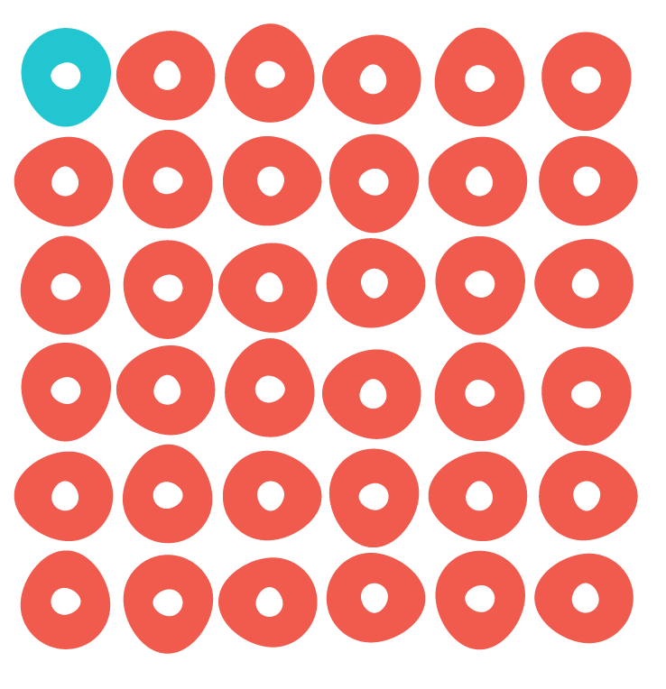 a pattern made of red circles and a blue one