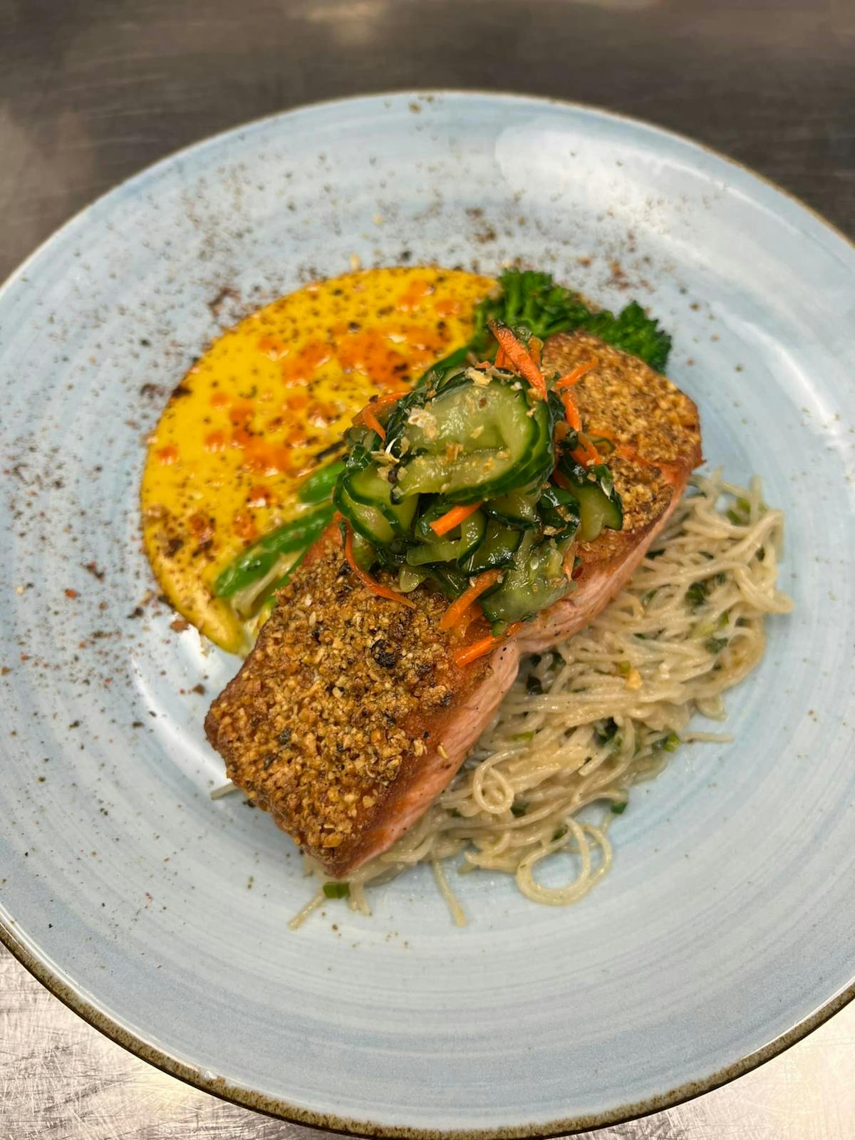 a plate of food with broccoli