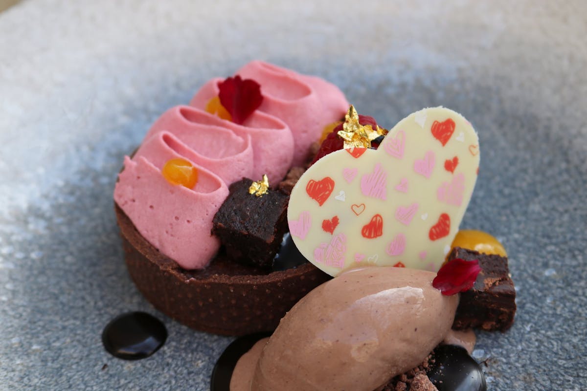 a close up of a chocolate cake