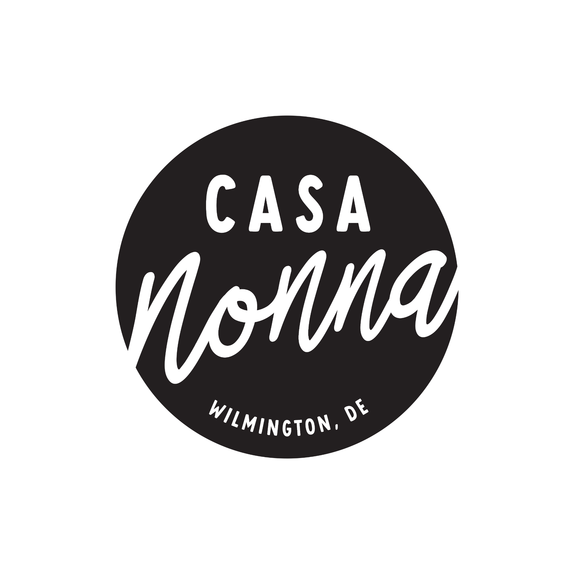 a black circle with white text