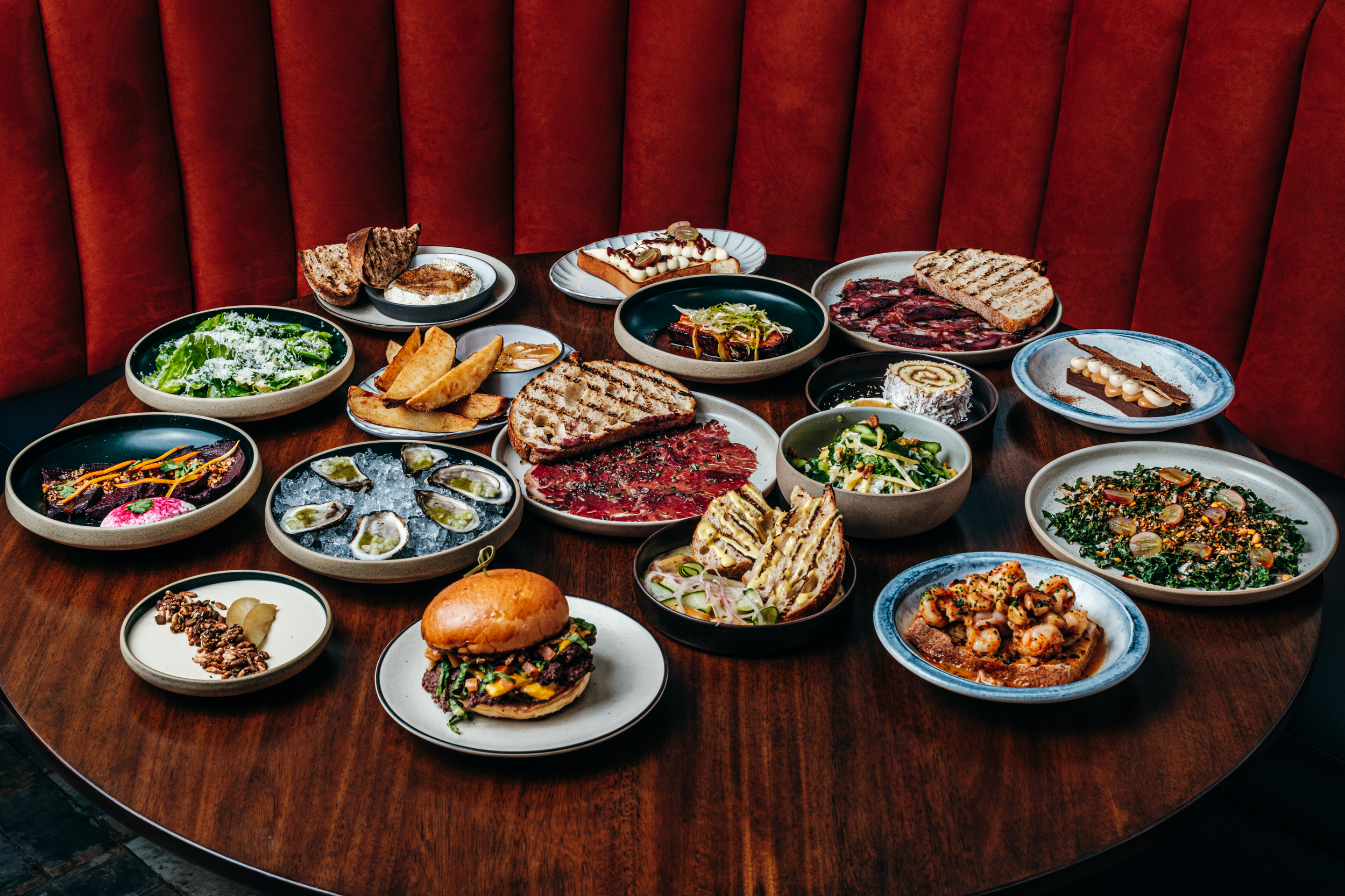a table with plates of food