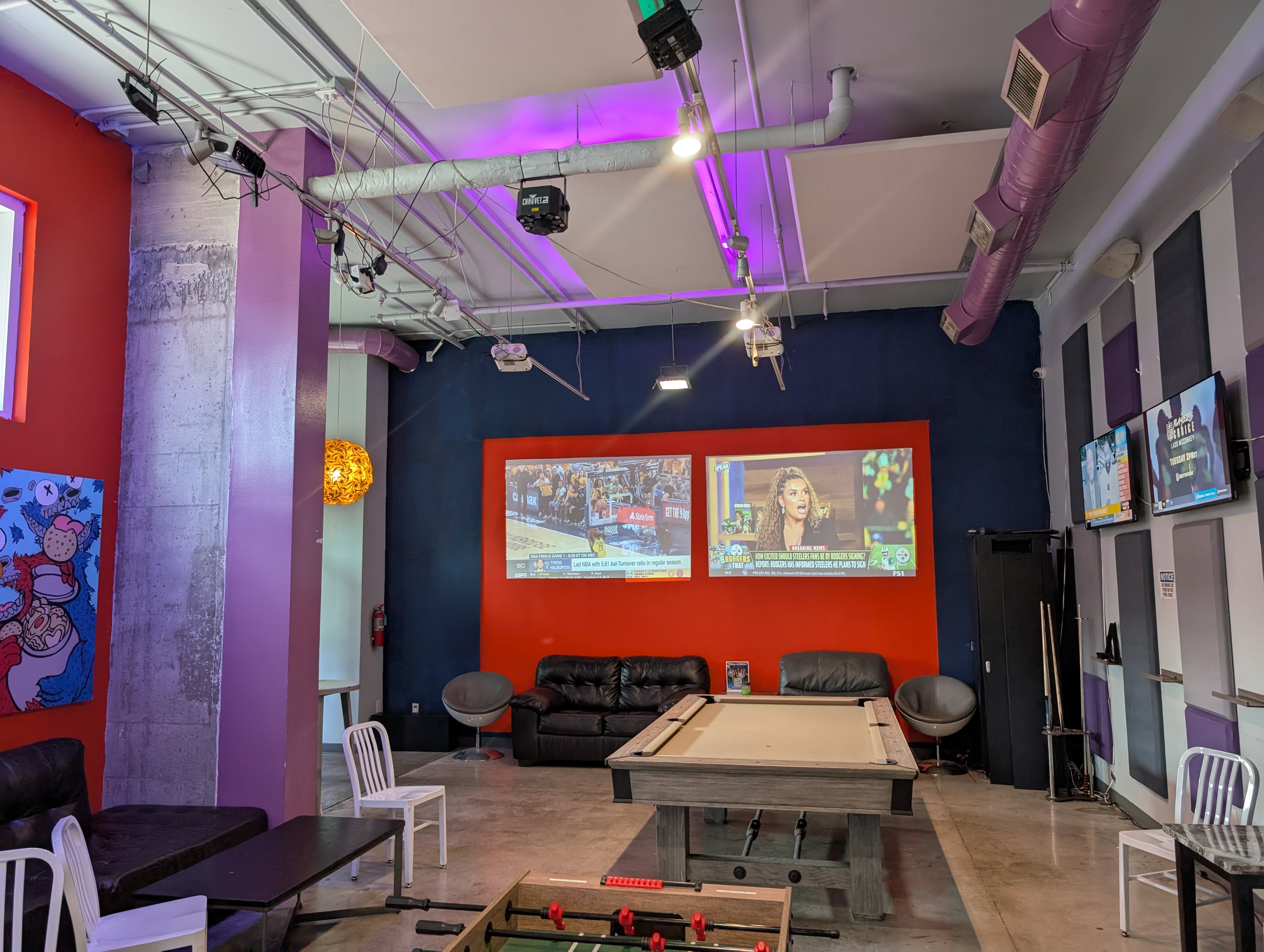 projection screens pool table foosball table dart board