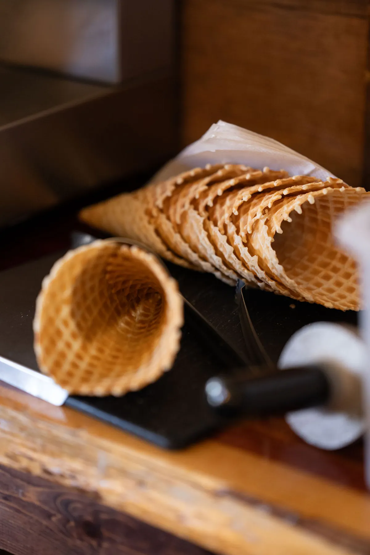 a piece of cake sitting on top of a wooden table