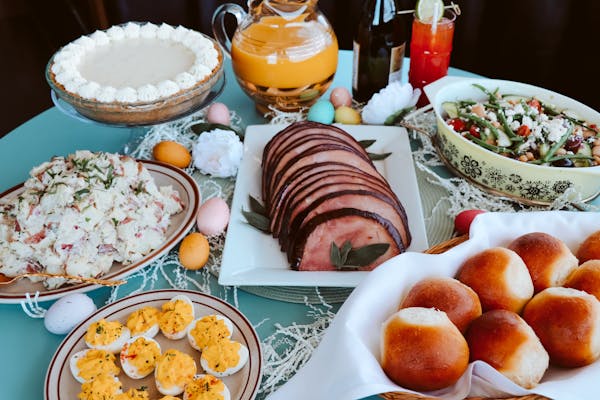 a table topped with plates of food on a plate