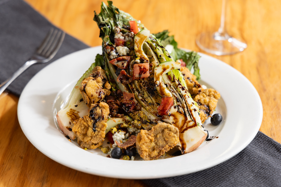 Grilled Romaine with Fried Oysters 