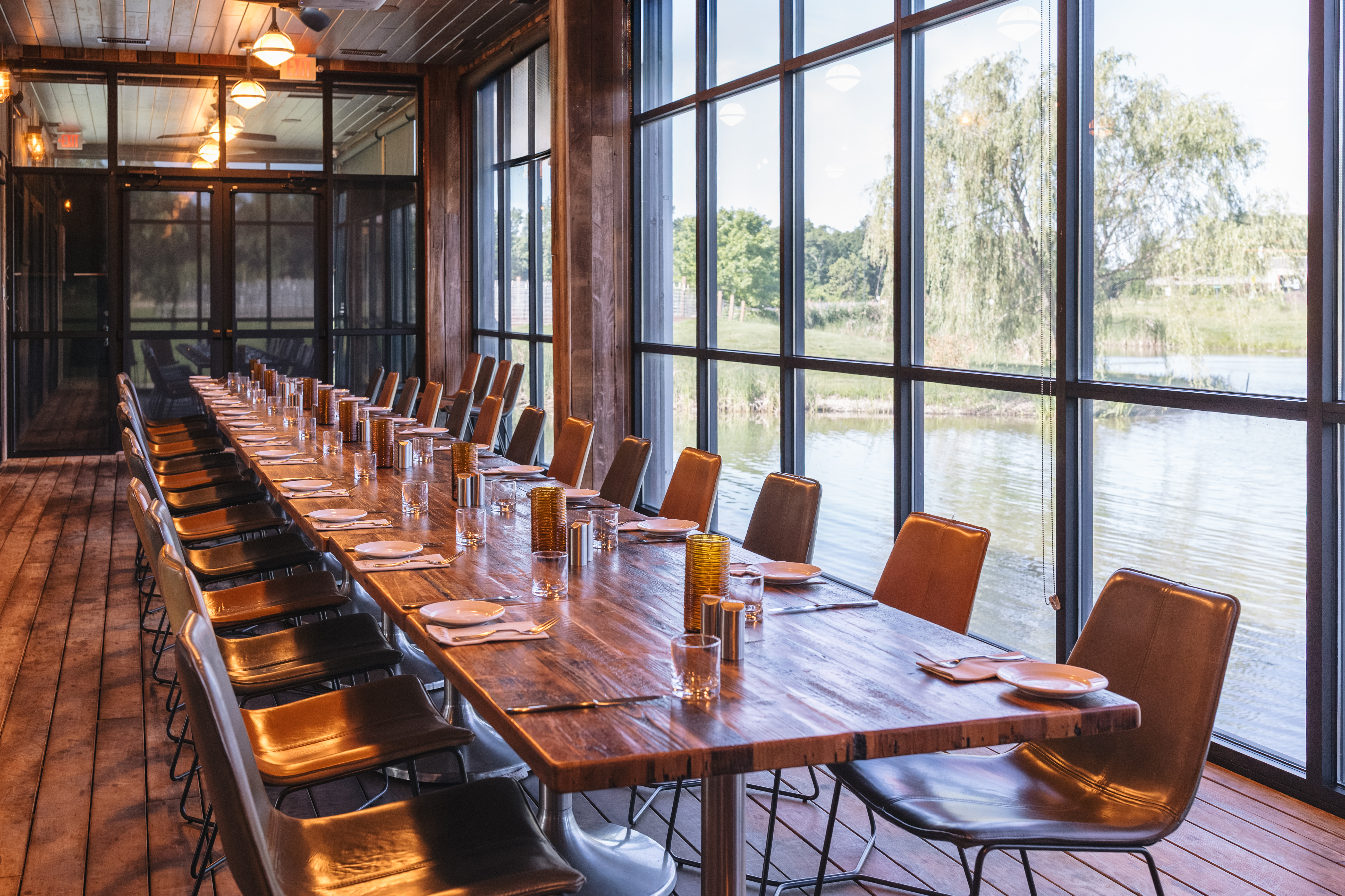 a room with tables and chairs
